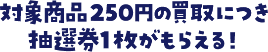 対象商品250円の買取につき抽選券1枚がもらえる！