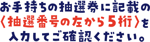 お手持ちの抽選権に記載の〈抽選番号の左から5桁〉を入力してご確認ください。