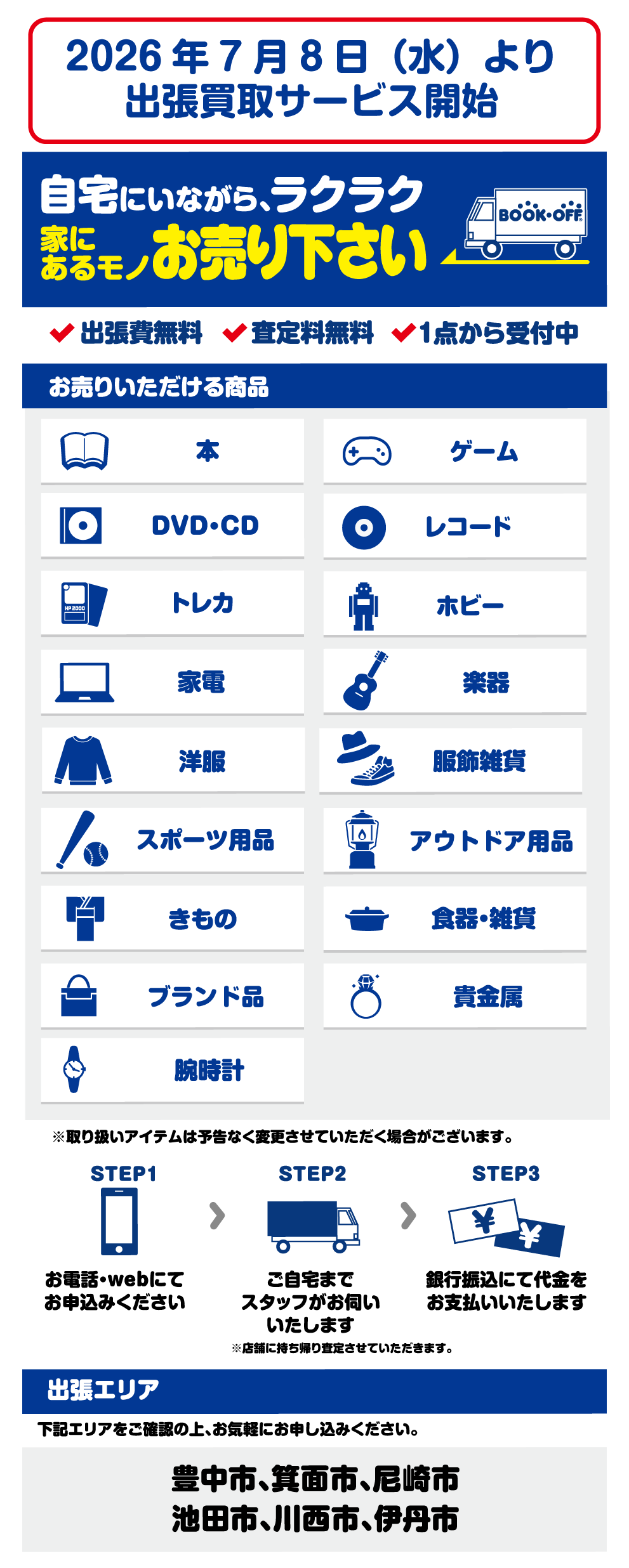 豊中三国店　7月8日より出張買取開始